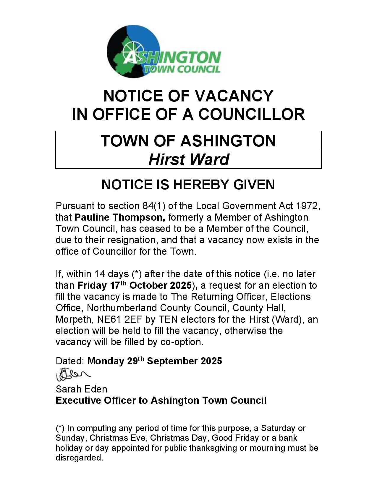 Casual Vacancy - Hirst Ward
