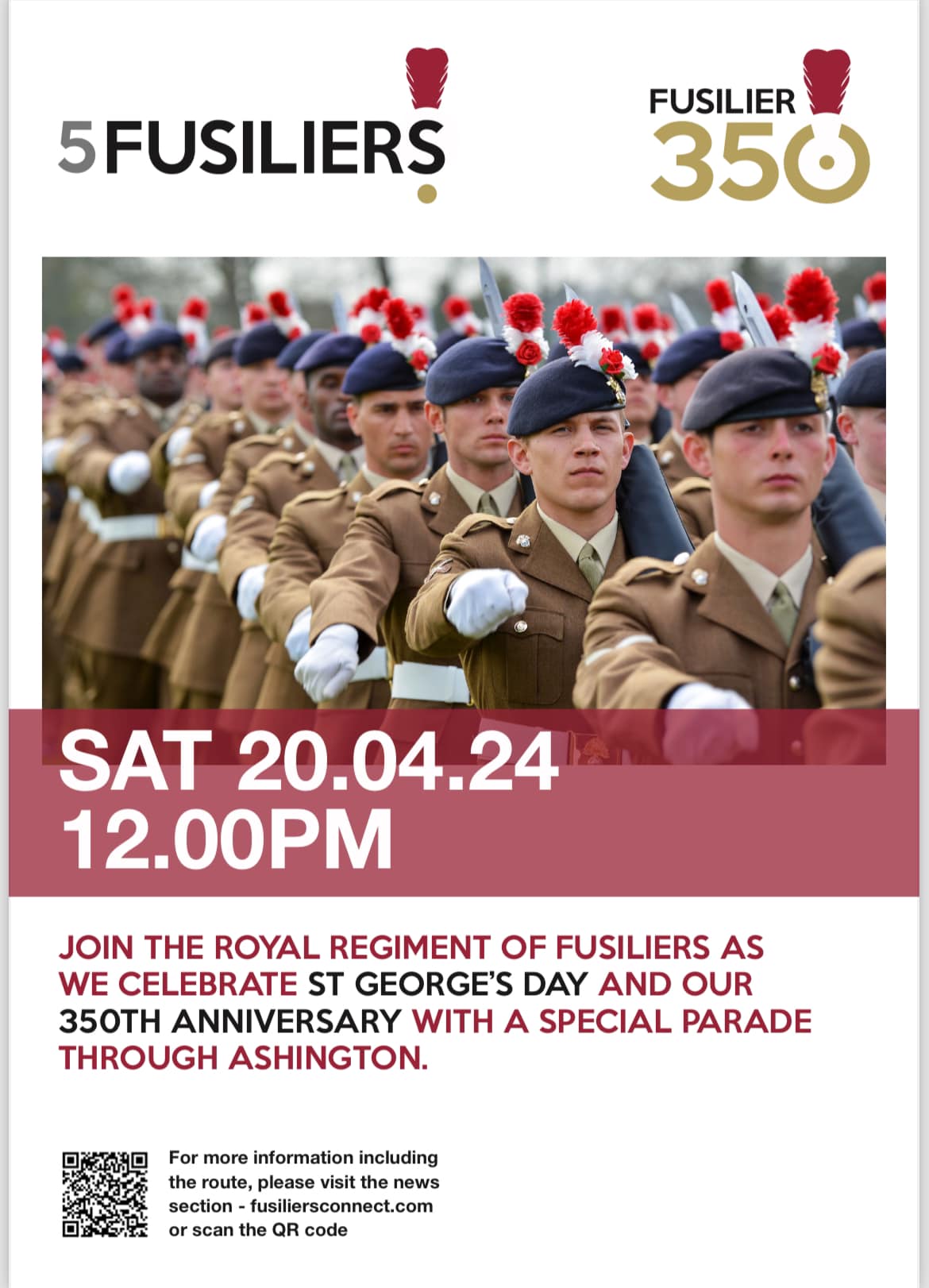 Royal Regiment of Fusiliers to march through Ashington for St George’s Day Parade