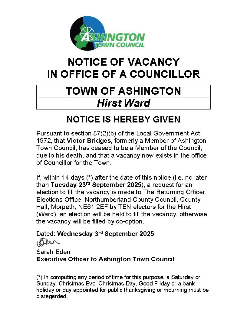 Ashington Town Council - Casual Vacancy – Hirst Ward