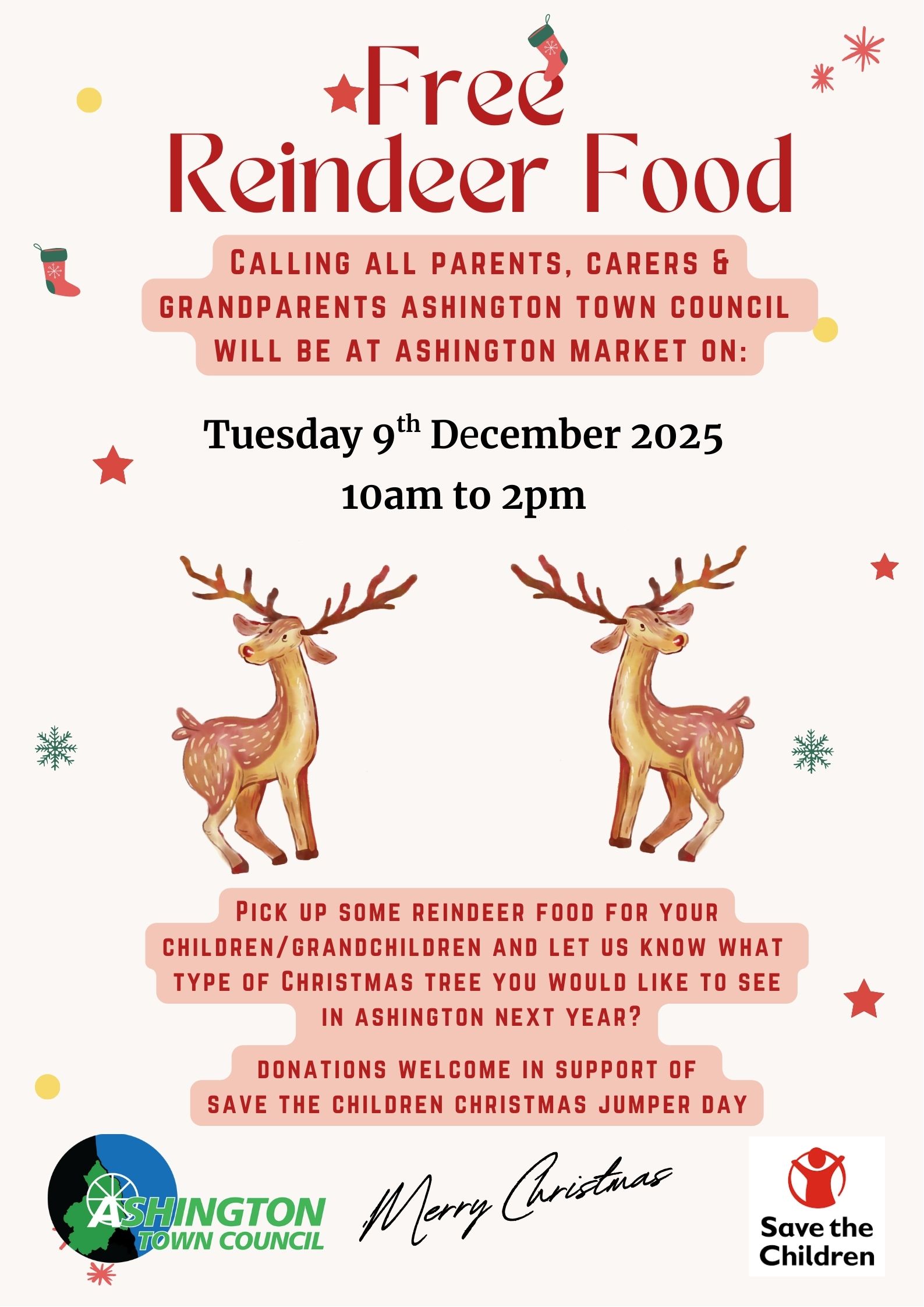 Ashington Town Council to Distribute Reindeer Food at Tuesday Market Event