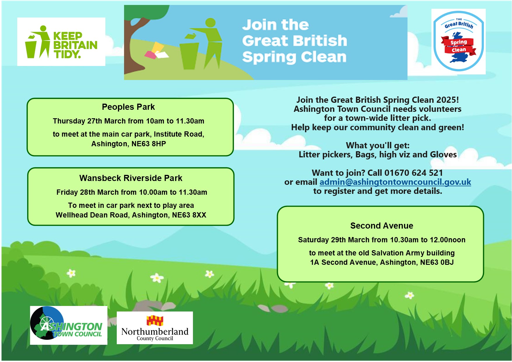 Join Ashington Town Council for the Great British Spring Clean 2025