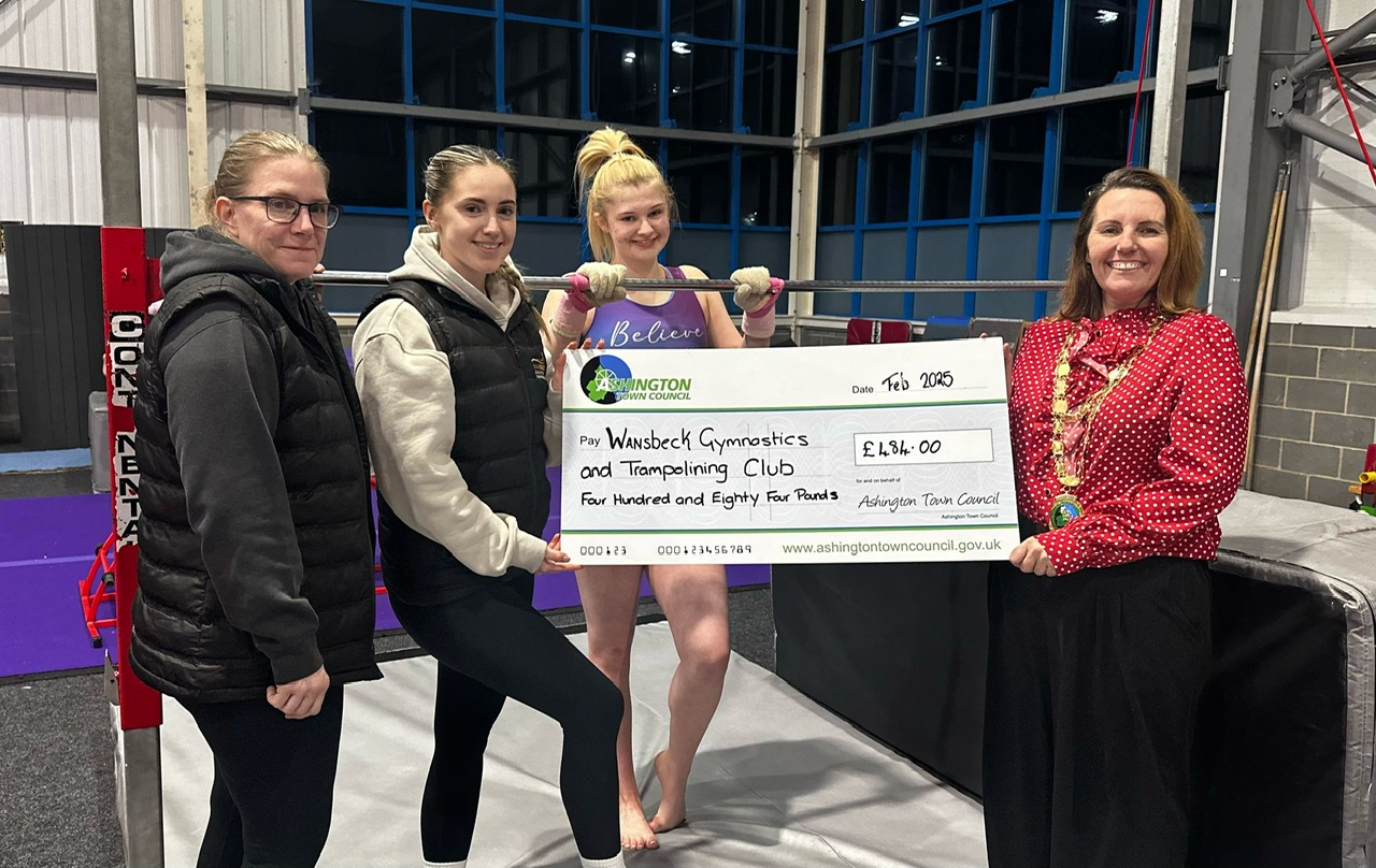 Ashington Civic Head Presents Grant to Local Gymnastics Club